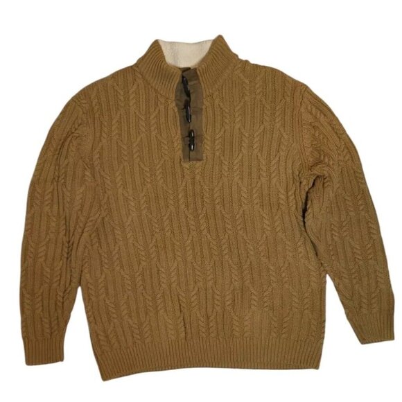 Cabela's Mens XL Cable Fisherman Knit Sweater Toggle Buttons Elbow‎ Patchs Heavy - Picture 2 of 11
